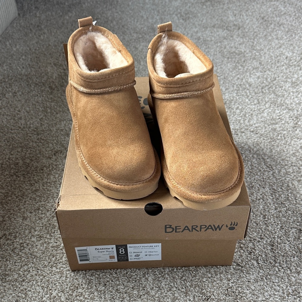 BearPaw Chestnut Suede Ultra Short Ankle Boots